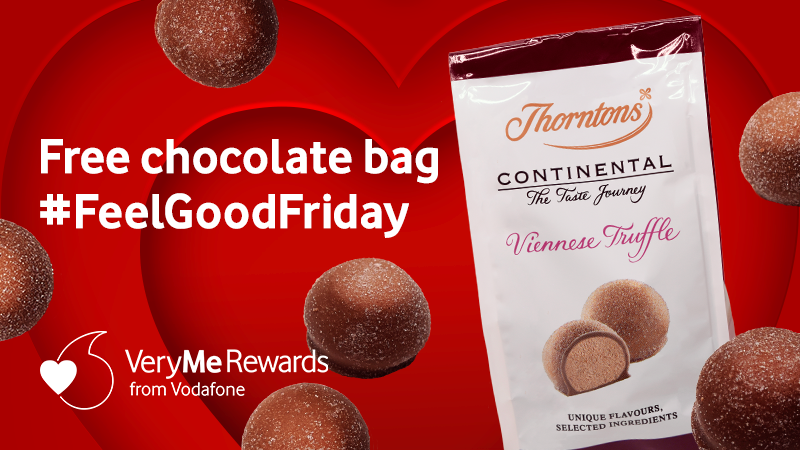 Vodafone UK on Twitter: "Happy #FeelGoodFriday! Grab a free chocolate bag  at Thorntons, courtesy of #VeryMeRewards ⬇️ https://t.co/TbLIoM6UEY Ts&Cs  apply.… https://t.co/TMH9t93voo"