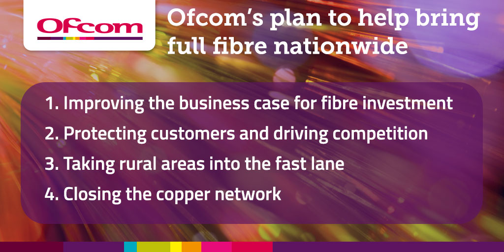 Ofcom's tweet photo. Our vision for a #FullFibreFuture sees no-one left behind on broadband. Earlier this month we set out the conditions needed for companies to bring faster, more reliable internet to people and organisations nationwide: https://t.co/i8rPnPF1tG https://t.co/cr5zOcLZct