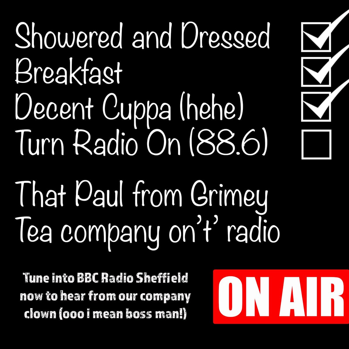Why not tune into BBC Radio Sheffield now to hear the gaffa! He’s out of the office again so why not head to the website for a cheeky Freebie Friday sample pack. #barnsley #southyorkshire