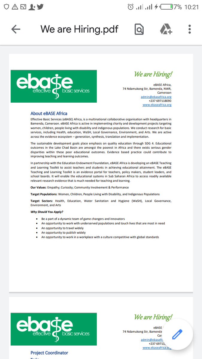Nainmirayuh's tweet photo. @ebase_africa is hiring. Positions available include  project coordinator, Research Fellow, data analysts . Reply by Feb 10th 2020. Send documents to admin@ebaseafrica.org only. Check flyer for more details. Full flyer can be shared on request. Pls RT. #Opportunity @SheriffE16 https://t.co/dAE5s128gj