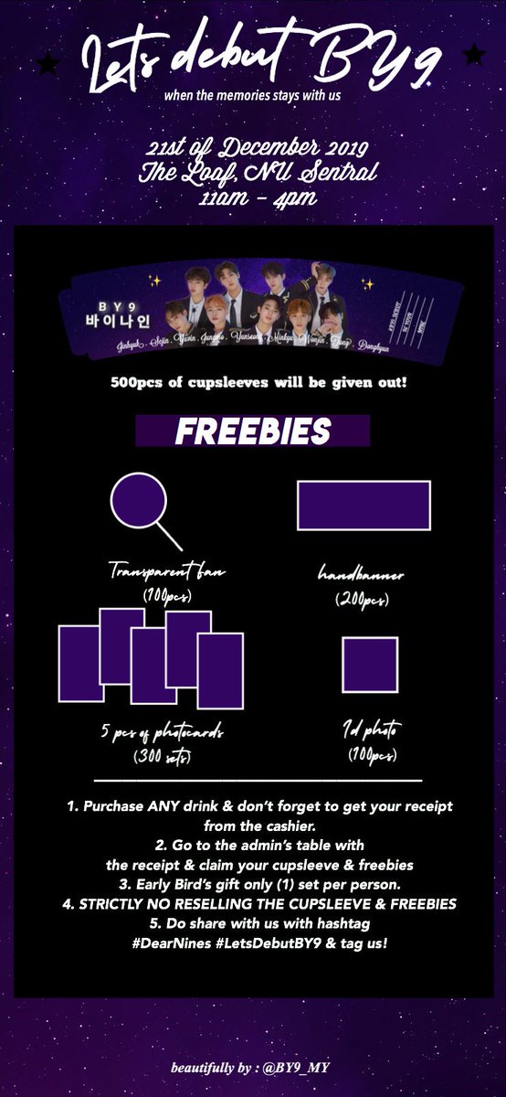 elfywinwin's tweet photo. 1 Cupsleeve &amp; 5 Photocards 
- By @BY9_MY @hyeongjunx11 https://t.co/5X3HusUR0h