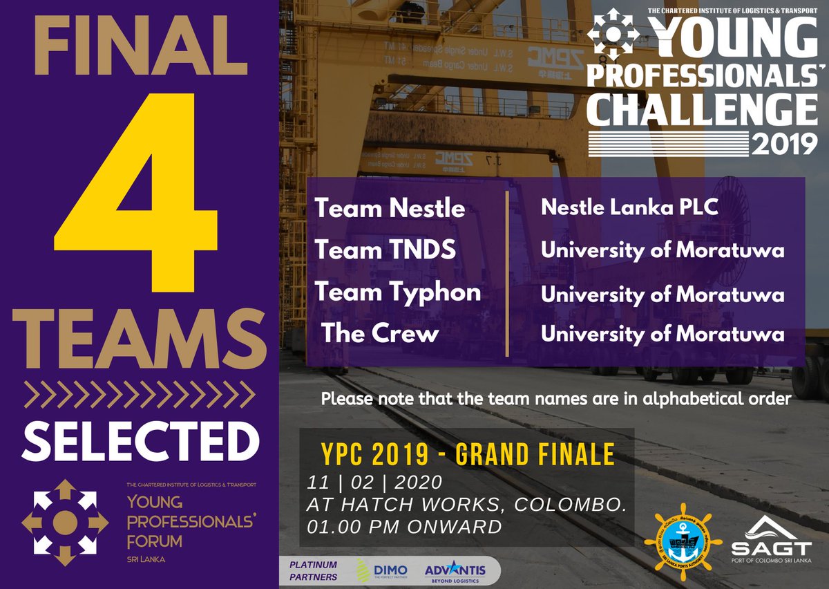 CILTSLNG's tweet photo. Four teams have been selected for the Grand Finale of CILT Young Professionals' Challenge 2019..!!
Who will emerge triumphant?
#YPC2019 https://t.co/Cex75iqcAi