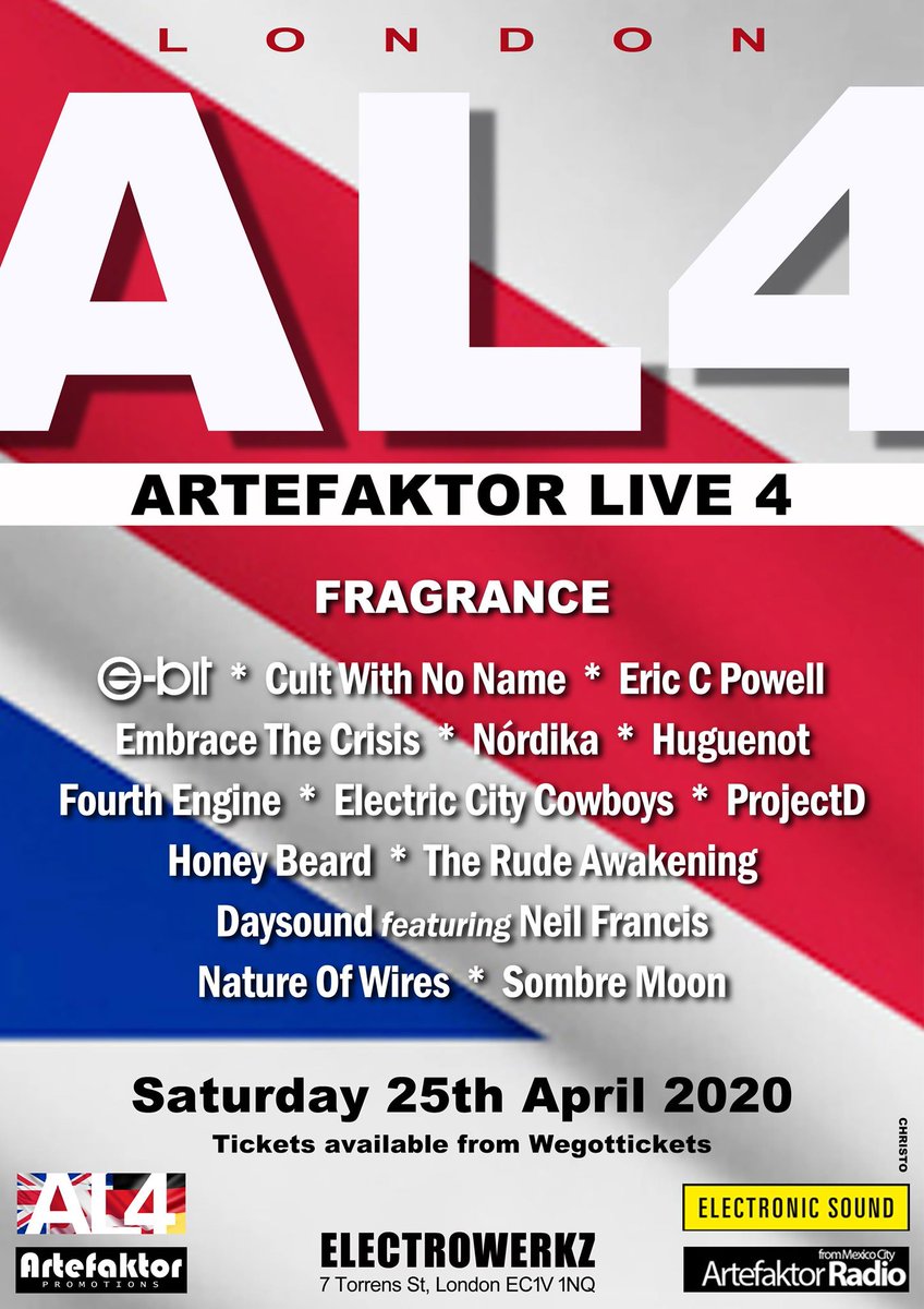 ColinsCuts's tweet image. #Electrocurated programme #83
6-8pm (UK times)
Saturday 1Feb20
includes
#Nórdika
and
#StaticShore

2 of the "#ArtefaktorLive4 Supported By #ElectronicSound" artists

#AL4 tickets via:
London wegottickets.com/event/483442
Berlin wegottickets.com/event/483732
Copenhagen wegottickets.com/event/483733