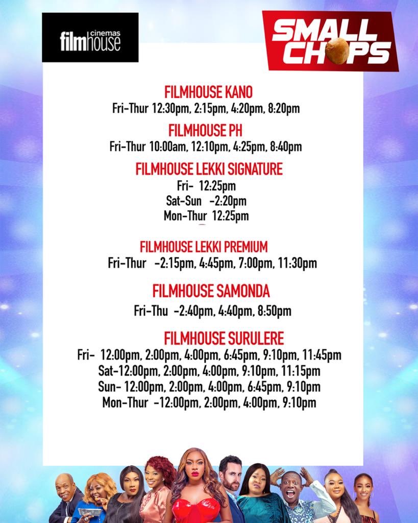 smallchopsmovie's tweet photo. #SmallChopsMovie is OUT in Cinemas Nationwide TODAY!!! Are we excited??? 🤩

Here are the showtimes for @FilmhouseCinema and other viewing centers! #SmallChops

Thread 👇🏾 https://t.co/SwuGaOzfl0