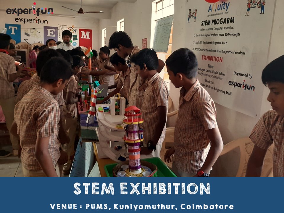 Experifun's tweet photo. We are creating opportunities for students from government schools to showcase their learning &amp; creative ability through exhibitions. Thank you our donor partner @AquityL for your continues support.
#Coimbatore #schools #exhibitions #STEMeducation #Students https://t.co/bHfxWT2JiK