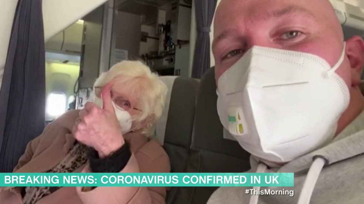 Classic British tourist pose here. The thumbs-up picture on the flight is compulsory, even when being evacuated from the coronavirus.