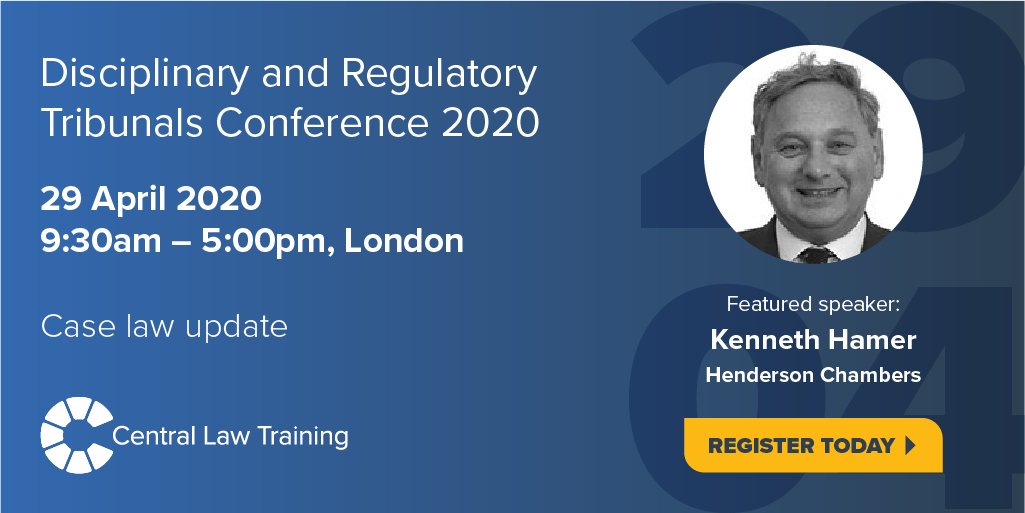 Kenneth Hamer to speak at <a href="/CLT_UK/">Central Law Training</a> Disciplinary and Regulatory Tribunals Conference 29 April 2020
hendersonchambers.co.uk/2020/01/31/ken…