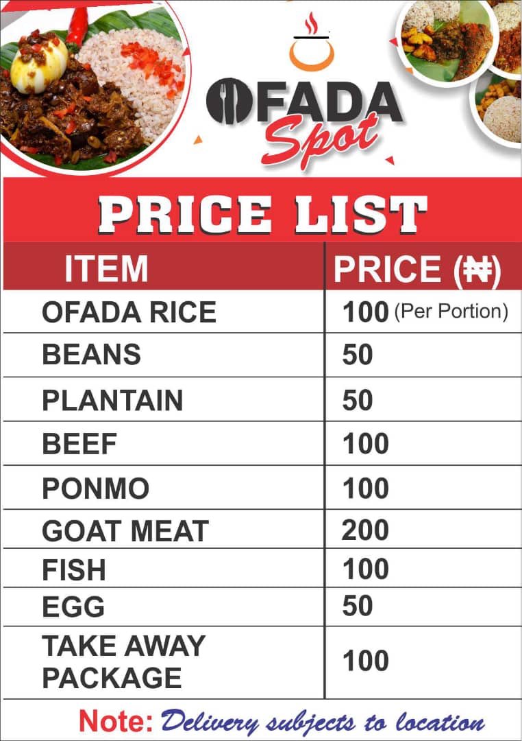Solohtolz's tweet photo. Here is the Price List for @OfadaE #ofadaSpot https://t.co/GsTXPpLAbm