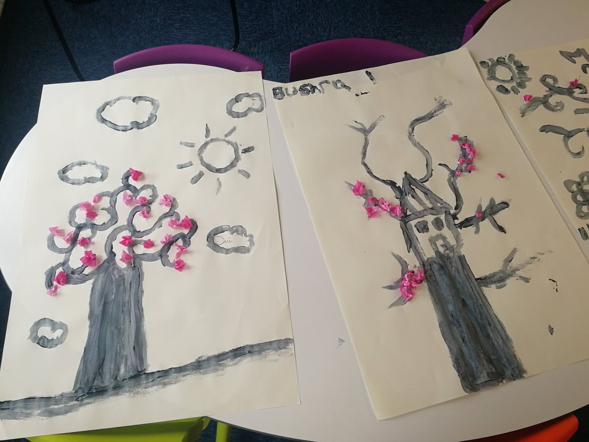 CORENansenLib's tweet photo. Yesterday we had #ArtClub in the Library, we painted trees and then added beautiful blossoms on them! #COREopportunity https://t.co/YiL2TbQesG
