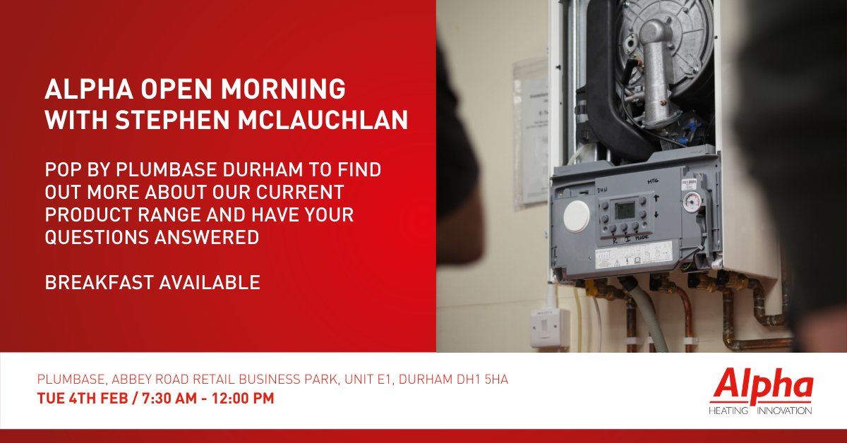 alphahi's tweet photo. If you're in the area on Tuesday morning, why not stop by @PlumbaseDurham where Alpha's Stephen McLauchlan will be on hand to demo our current product range. Breakfast also available. https://t.co/6OTNS0SH5R