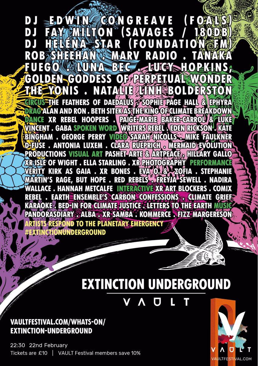 On Feb 22 artists unite with rebels at #ExtinctionUnderground @VAULTFestival

<a href="/FayMilton/">Fay Milton</a> of <a href="/Savagesband/">Savages</a> will bring her all-female party night “TOO MANY MAN”

Final 1st release tix selling fast, get yours now vaultfestival.com/whats-on/extin…

#VAULTFestival2020