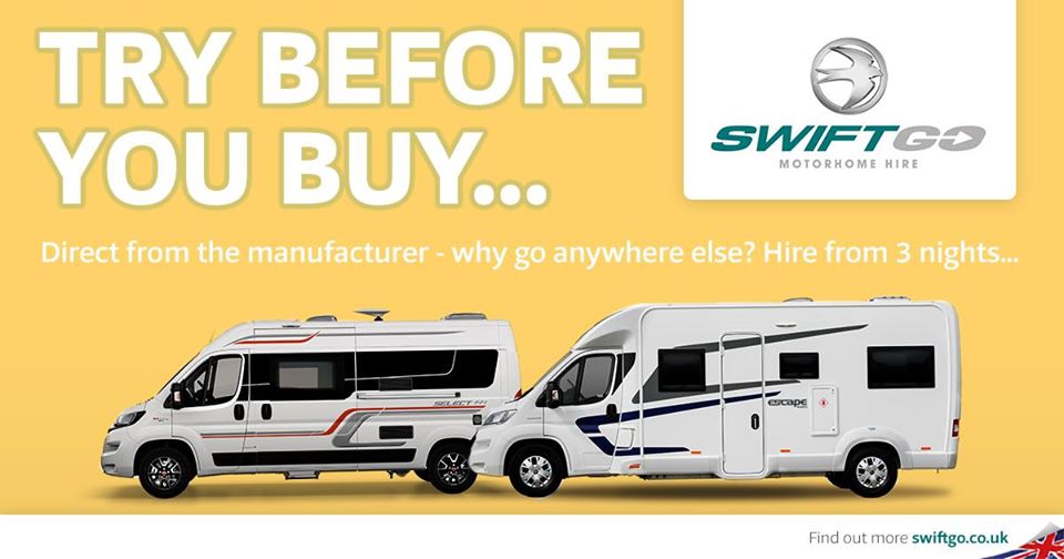 Did you know that Swift Go offer a try before you buy service? If you go on a Swift Go holiday and buy a <a href="/swiftgroup/">Swift Group</a> motorhome from a Swift approved dealer within 6 months of hire, we'll deduct the cost of your hire off the purchase price!

Ts and Cs at swiftgo.co.uk/try-before-you….