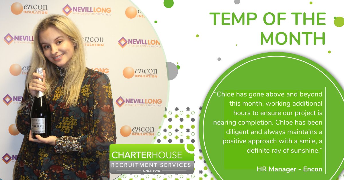 CharterhouseRec's tweet photo. What a Friday – both a win and a birthday! 🏆🍾🎂
A big congratulations to our ‘Temp of the month’, Chloe Milner!

It’s obvious to see why Chloe has been presented with January’s award 😀

Enjoy your win and gifts – birthday wishes from the Charterhouse team! https://t.co/eqmGOwPgkm