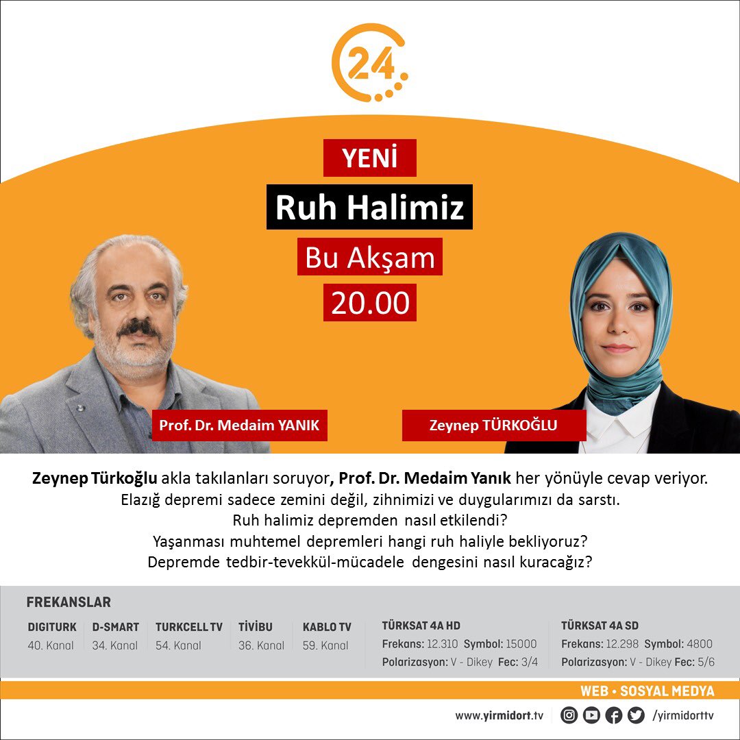 Bu akşam depremin ruh halimize etkilerini bütün yönleriyle konuşacağız. #deprem #RuhHalimiz
20:00’de <a href="/yirmidorttv/">24 TV</a> ‘te.