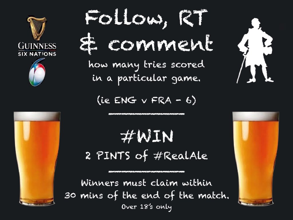 Thecharleslamb's tweet photo. #FridayFeeling #win some
#beer ( ͡👁️ ͜ʖ ͡👁️)

#sixnations2020 
Wal v Ita 
Ire v Sco
Fra v Eng

To enter:
✅ FOLLOW US.
✅ RETWEET this post
✅ and Comment how many tries scored in a particular game 
(ie FRA v ENG - 6) https://t.co/rgaL9b1ZHi