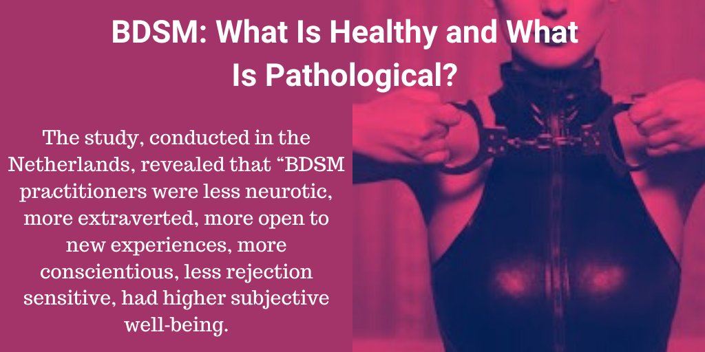 NicoleBdsm's tweet photo. According to a study “BDSM practitioners were less neurotic, more extraverted, more open to new experiences, more conscientious, had higher subjective well‐being”. What are your views on BDSM?
https://t.co/wUfOUjdXDJ
#Kinkfriendly #fetishfriendly #therapy
Femdom | BDSM | https://t.co/lyZeIT6ft5