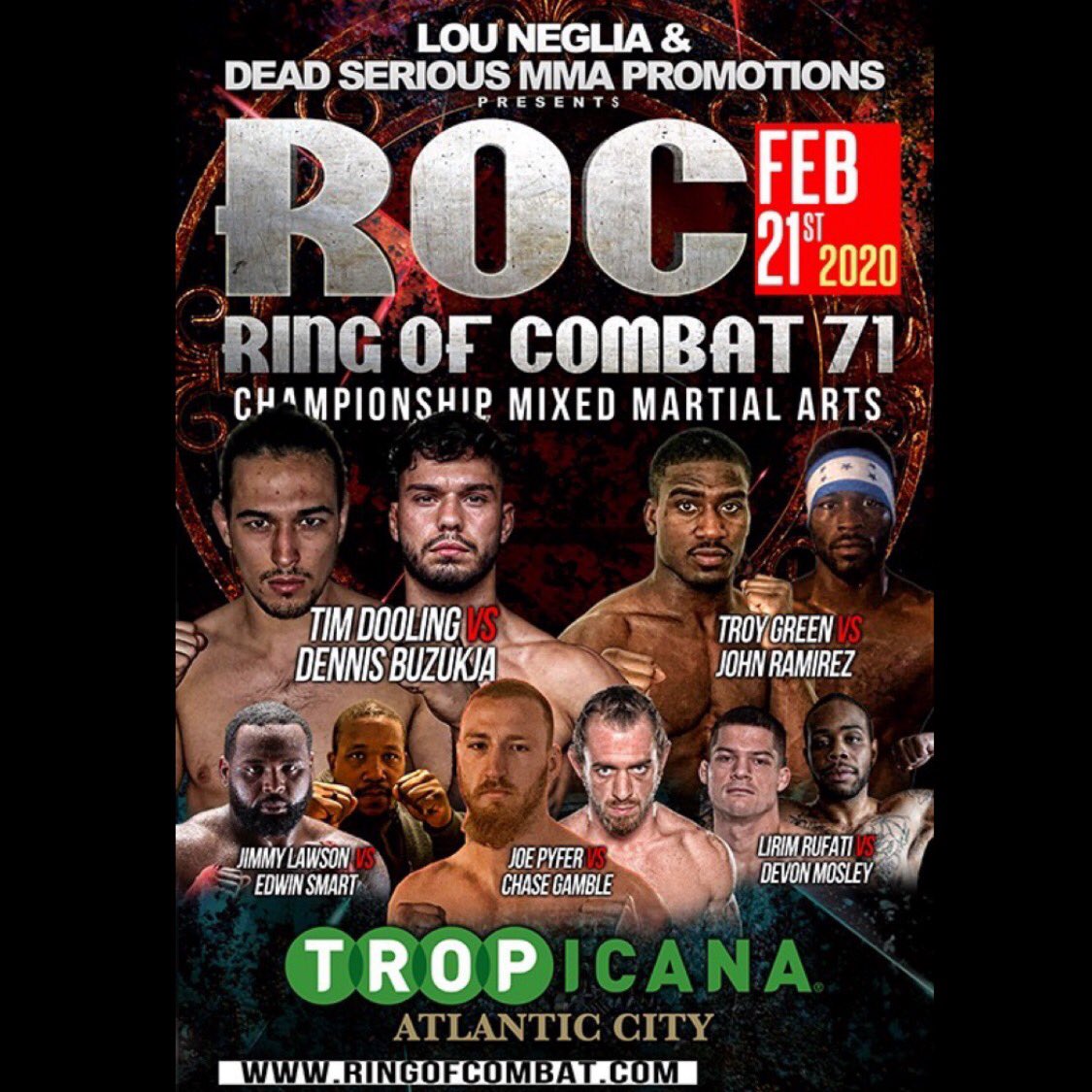 ROC returns on Feb 21 at <a href="/TropicanaAC/">Tropicana AC</a> with 2 title fights!

Get your tickets now:
RingOfCombat.com
_
#ROCstars
