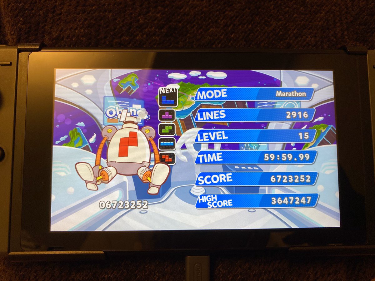 sofianguy's tweet photo. New record on endless marathon mode on Puyo Puyo Tetris 🏅

(my previous record was 1500-something lines) https://t.co/9DCSI3RzTE
