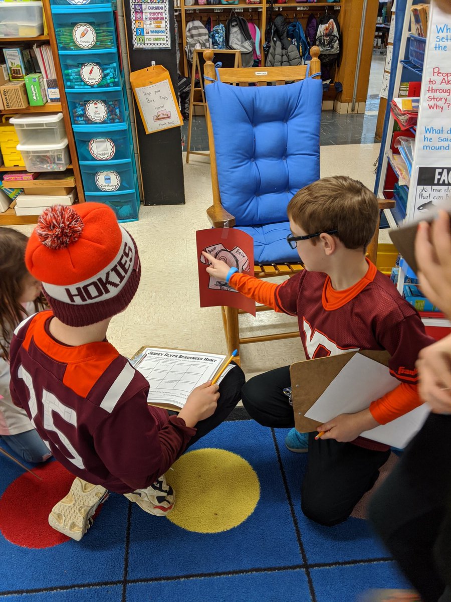 mrssalyersclass's tweet photo. It's Game Day Friday in our second grade class!  ❤️🏈😁. We made Jersey glyphs and did a scavenger hunt, watched Miss Nelson has a Field Day, made super bowl predictions,  played football BINGO and made math problems out of the NFL players jersey numbers.  @MBESBears @mcps_va https://t.co/peP5Vc8wcL