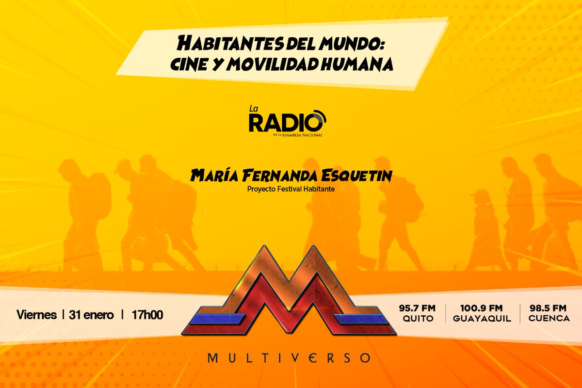 MultiversoEc's tweet photo. Hoy dialogamos sobre "Habitantes del Mundo, cine y movilidad humana" ¿De qué manera se vincula el cine con la Movilidad humana? 📌 No te lo pierdas de 17H00 a 18h00 solo aquí, por la Señal de Multiverso. 95.7fm #Pichincha 🔊📻 
#MultiversoEC 💪🏻
#AquíHablamosDeDerechos 🗣 https://t.co/5VuCYrpTiD