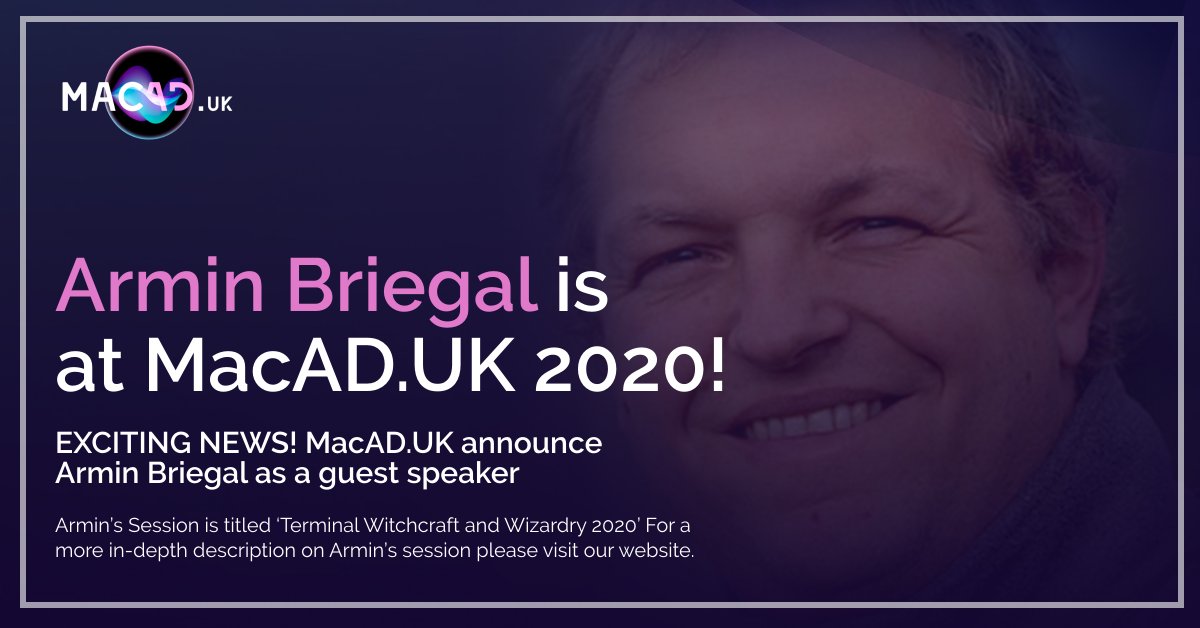 HE'S BACK! Armin Briegal returns to MacAD.UK as a guest speaker! Check out our website for a more in-depth description of Armin's session.

macad.uk/#speakers