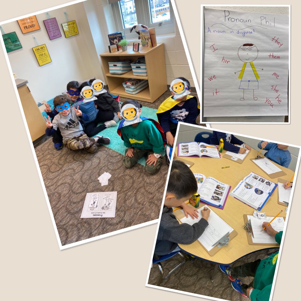 yared_mr's tweet photo. Our students put their pronoun capes and masks on to identify pronouns. Then we teleported to the moon 🌝 with our benchmark reading and wrote to explain what it would feel like to be on the moon🌚! @SnowdenFarmRS #letsengageourstudents https://t.co/38Km6yvKZr