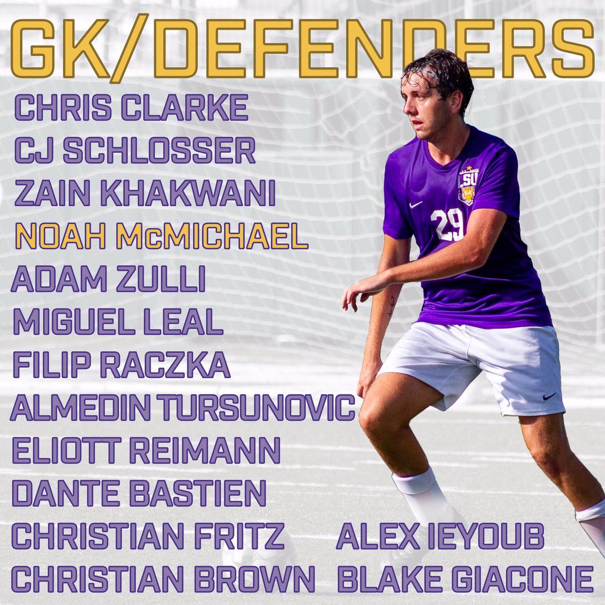 LSUMensSoccer's tweet photo. Here’s our finalized squad for the Spring season 🐯 #LSU https://t.co/bxGKjO6XrX