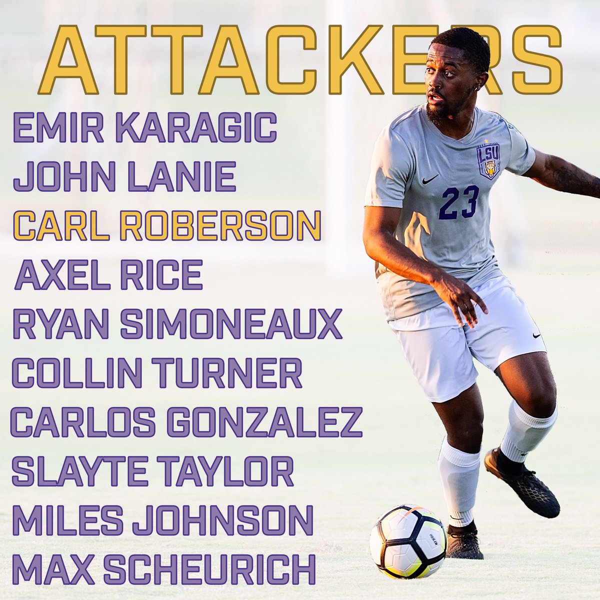 LSUMensSoccer's tweet photo. Here’s our finalized squad for the Spring season 🐯 #LSU https://t.co/bxGKjO6XrX
