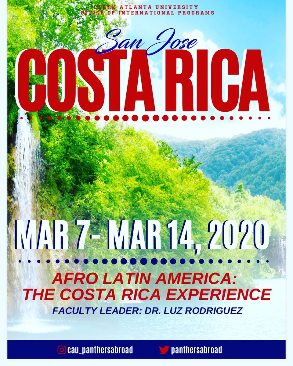 You still have time to apply for this great opportunity: 
Afro Latin America:  The Costa Rica Experience
March 7-14, 2020

San Jose, Costa Rica
Dr. Luz Rodriguez

Application Link : bit.ly/cauCostaRica20…