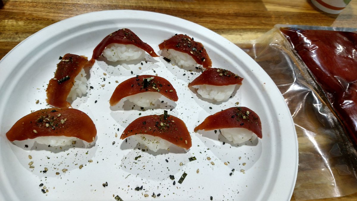SeasourceImport's tweet image. Let them in.  There was a tomato-based tuna sushi product from a couple years ago at Seafood Expo North America.

intrafish.com/legal/plant-ba…