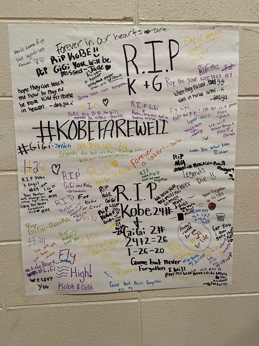 _CoachGMaddox's tweet photo. Proud of CMS students for showing their respect and support to the tribute to Kobe Bryant during class...He is gone but will never be forgotten #LegendsNeverDie #RIPMamba #CMSPE #EmpowerCMS @jenajonescms @jackscms @AshleyGableCMS @Cburgmiddle https://t.co/6nWjwwQ8Es