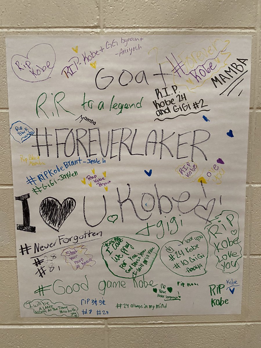 _CoachGMaddox's tweet photo. Proud of CMS students for showing their respect and support to the tribute to Kobe Bryant during class...He is gone but will never be forgotten #LegendsNeverDie #RIPMamba #CMSPE #EmpowerCMS @jenajonescms @jackscms @AshleyGableCMS @Cburgmiddle https://t.co/6nWjwwQ8Es