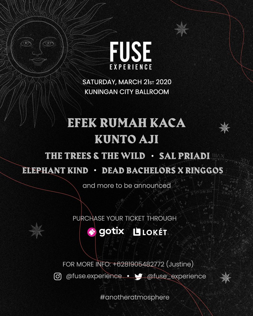 fuse_experience's tweet photo. YOKKKK YOKKKK DIBELI YOK YANG MAU NONTON EFEK RUMAH KACA KUNTO AJI SAL PRIADI ELEPHANT KIND THE TREES & THE WILD DAN DEADBACHELORS X RINGG 5, MUMPUNG TIKET MASIH ADA! cek link di bio #fuseexperience #kuntoaji #salpriadi #efekrumahkaca #elephantkind #deadbachelors #ringgo5 #ttatw https://t.co/CunnxUVf1T