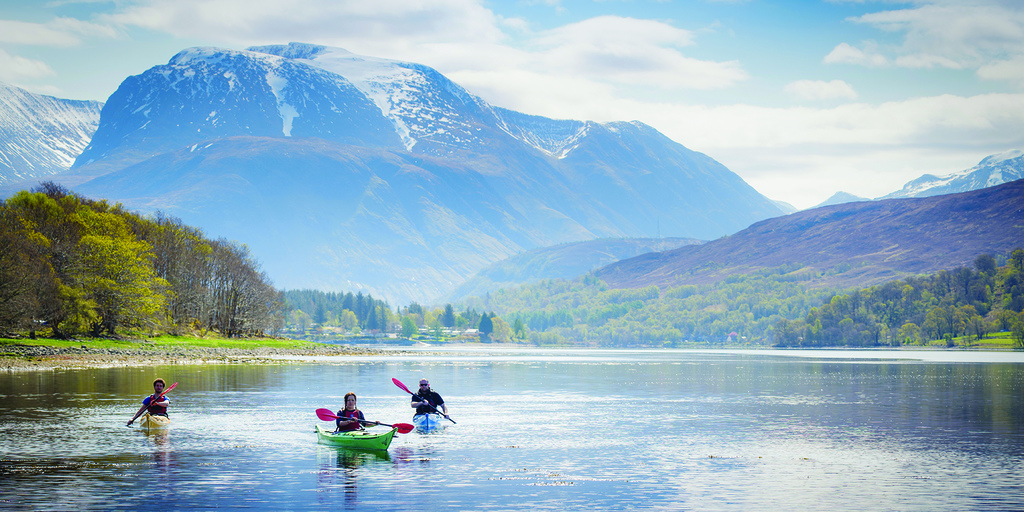 Students paddling in loch