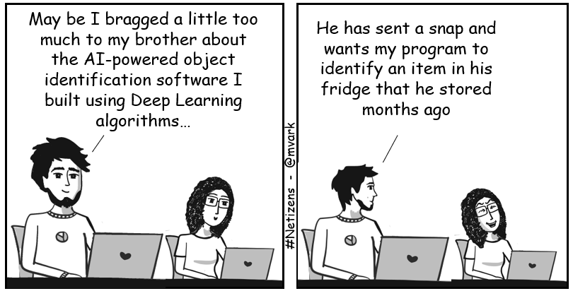 mvark's tweet photo. #Netizens 31-Touché - comic strip created with @gramener 's #Comicgen &amp; PowerPoint

If you like this, check out the others in the series - 
https://t.co/ZryQpuWwNr

https://t.co/2yaTNgCyZM

#DeepLearning #AI https://t.co/JaQqJMPLD5