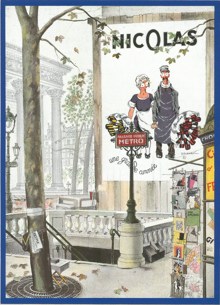 bibforney's tweet photo. Couverture d'un dépliant publicitaire des vins Nicolas du début des années 30 🍷
On y reconnait le célèbre personnage emblème de la marque, Nectar le livreur, imaginé par l'illustrateur Dransy. Il est ici accompagné de son épouse Félicité https://t.co/o6fm7juZ1u