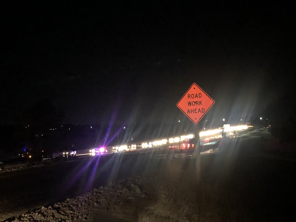 DaniFriedTV's tweet photo. Check out this very hazy shot of the I-25 closure right now. A line of cars has formed right here where the highway is closed at County Line https://t.co/ur7VGWygev