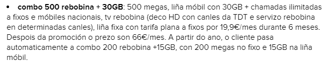 D4ni04's tweet photo. @os_de_R Eso no es correcto:

-El combo 500 rebobina al año pasa a 200 rebobina +15GB  según vuestra web (+ de lo que tengo como veis)
-Actualizar a tv ocio igualmente serían 2€ : "tv rebobina (por só +2€ leva tv ocio con Android 4K)". Aún así seguiría siendo más barato por lo mismo. https://t.co/AUJWIcdKz8
