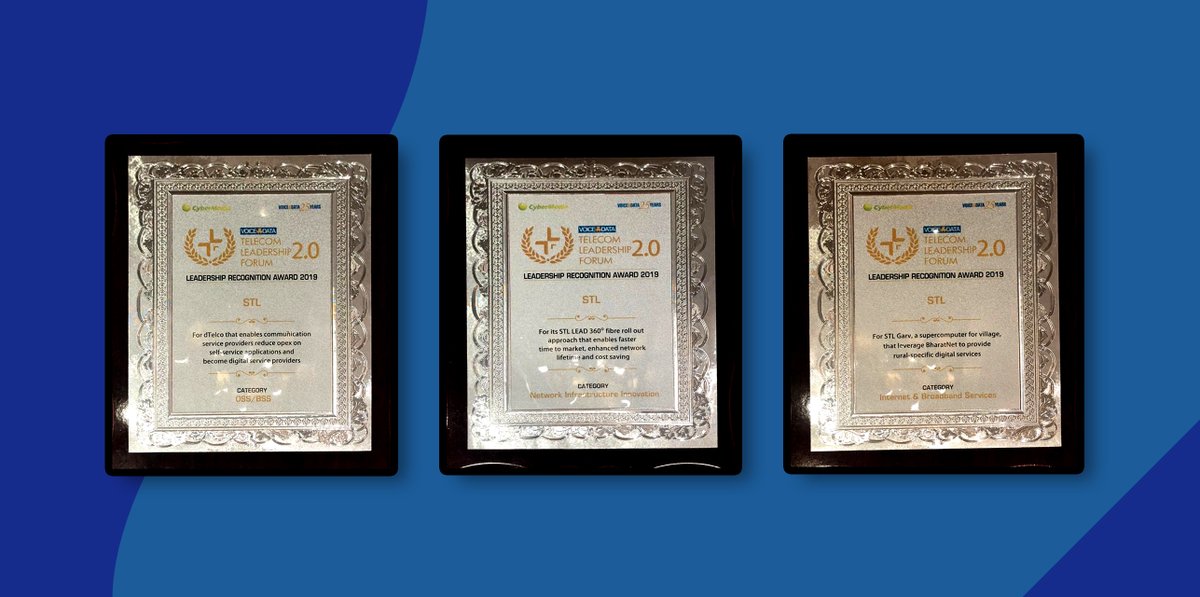 STL_Tech's tweet photo. It's time for triple celebration..!! STL bags back to back three awards today at Telecom Leadership Forum, Delhi. STL is awarded for STL #LEAD360 , #dTelco and STL #Garv.
#TLF2020 #TelecomLeadershipForum #TLFAwards #STLatTLF2020 #STLatTLF #TLFIndia https://t.co/Bg3KkfRbjT