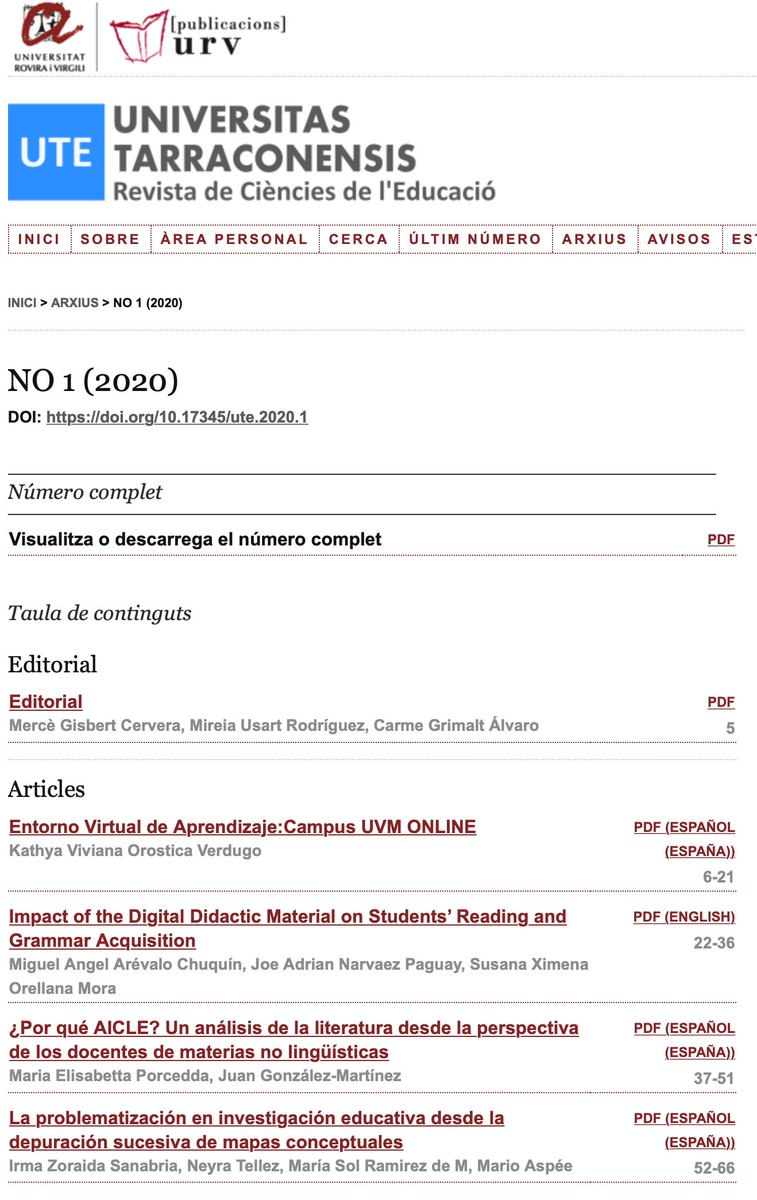 Nou número de la revista 'Universitas Tarraconensis. Revista de Ciències de l'Educació' revistes.urv.cat/index.php/ute/… @RevistaUTE #educació #didàctica #aprenentatge