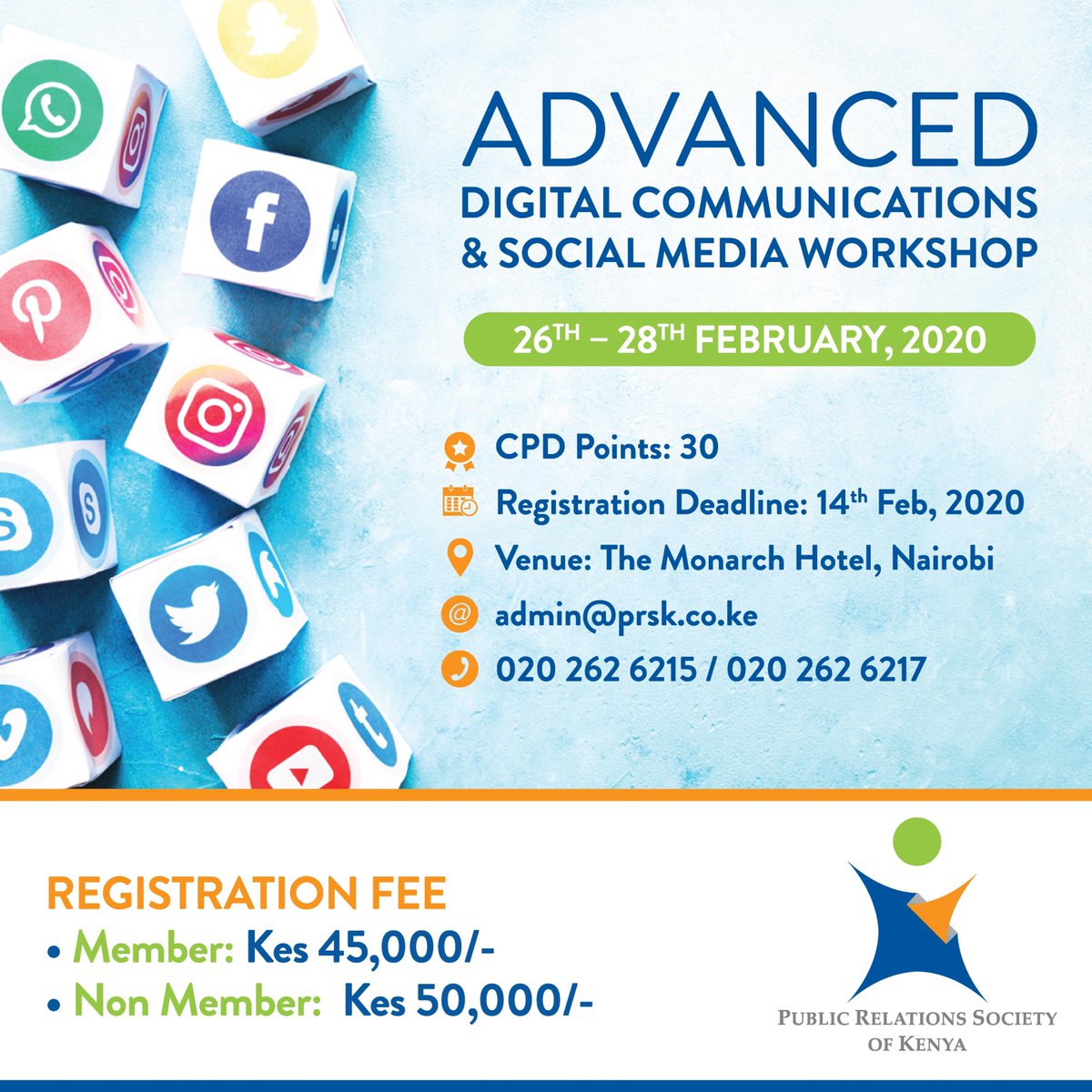If you manage social media &amp; other digital platforms; &amp; are keen on honing your skills,then this workshop is for you. 
We've the best facilitators who'll take delegates through managing social media essentials from 26-28 Feb. 
Call or email us for more details&amp; to book your slot.