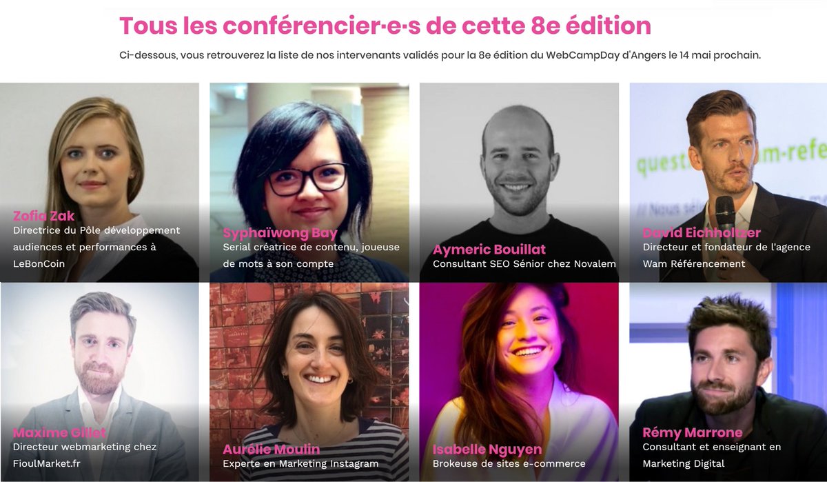 🔥#WebCampDay : les 8 premiers intervenant·e·s sont connu·e·s, découvrez-les ci-dessous 🔥

On parlera #SEO #Instagram #ECommerce ou encore #NumériqueResponable

🎟Prenez votre place ici si vous souhaitez participer⤵
webcampday.com/acheter-ticket…