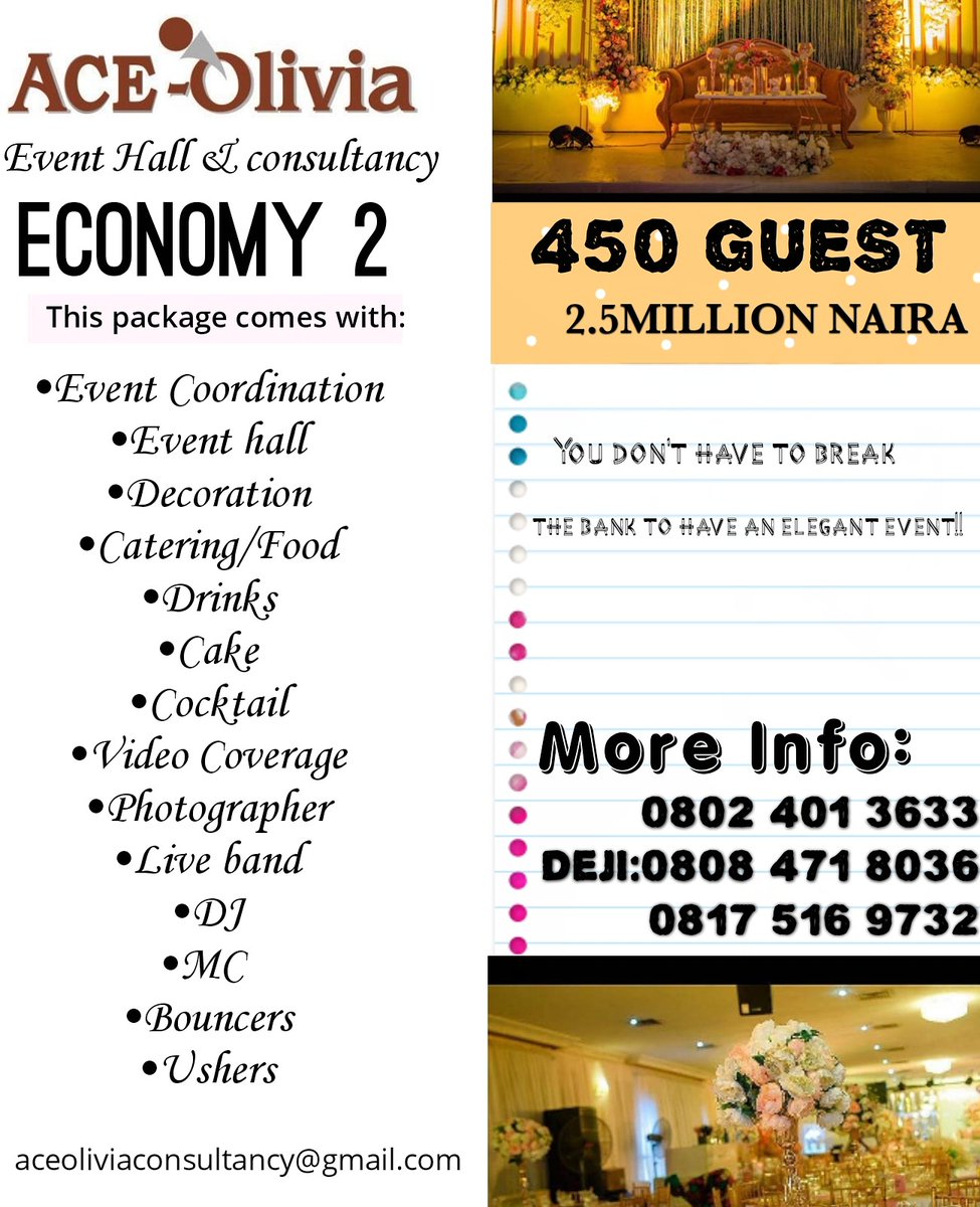 ACEOliviaEvents's tweet photo. You can have an elegant events without breaking the bank!! 
Kindly retweet our client might be on your TL https://t.co/R6mJ47qFaK
