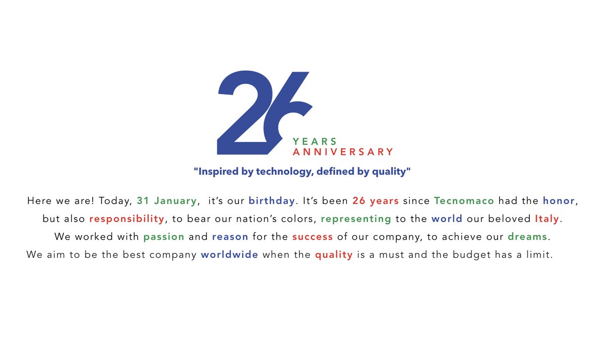 tecnomaco's tweet photo. HAPPY BIRTHDAY TO TECNOMACO 🎂🥳

"Inspired by technology, defined by quality"

#HAPPY_BIRTHDAY #TECNOMACO #PACKAGING_MACHINES #MADE_IN_ITALY #26ANNIVERSARY #PHARMACEUTICAL #NUTRACEUTICAL  #ITALY #AUTOMATION #INDUSTRIAL_AUTOMATION https://t.co/4961KnHUEw