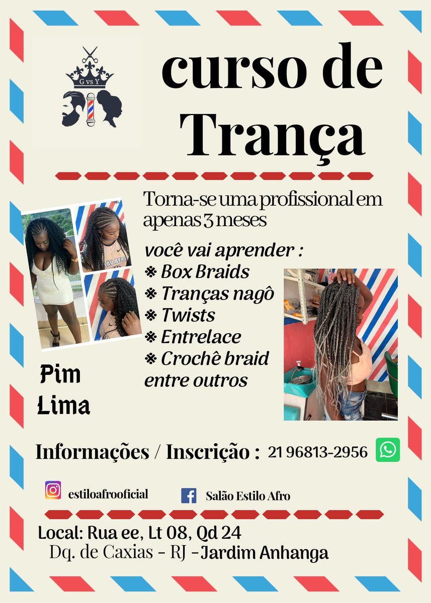 PimLimaRj's tweet photo. Olá galera venha para o #EstiloAfro.
Siiiim!! Agora oferecermos curso profissional altamente qualificado.
Venha não fique de fora! Espalha pra geral 📢📢 dando RT não custa nada 😊😉 Mais informações ⬇⬇⬇⬇ https://t.co/o7OK3dWU79