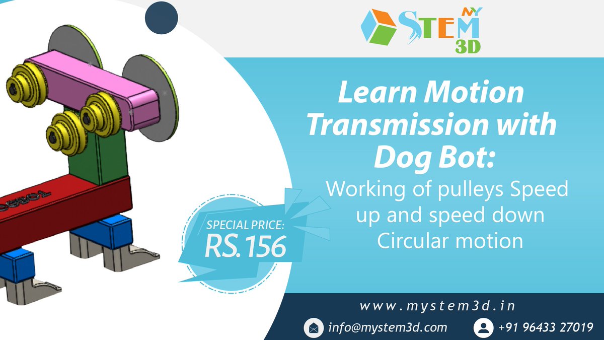 mystem3d's tweet photo. Learn all about working of pulleys and motion transmission through Dog Bot. This 3D-printed #DogBot is available just for Rs. 156. Get it from here: https://t.co/EQ00Z6lzkq…/dog-bot-stem-p.html.
#MyStem3D https://t.co/vFlPD8u53z