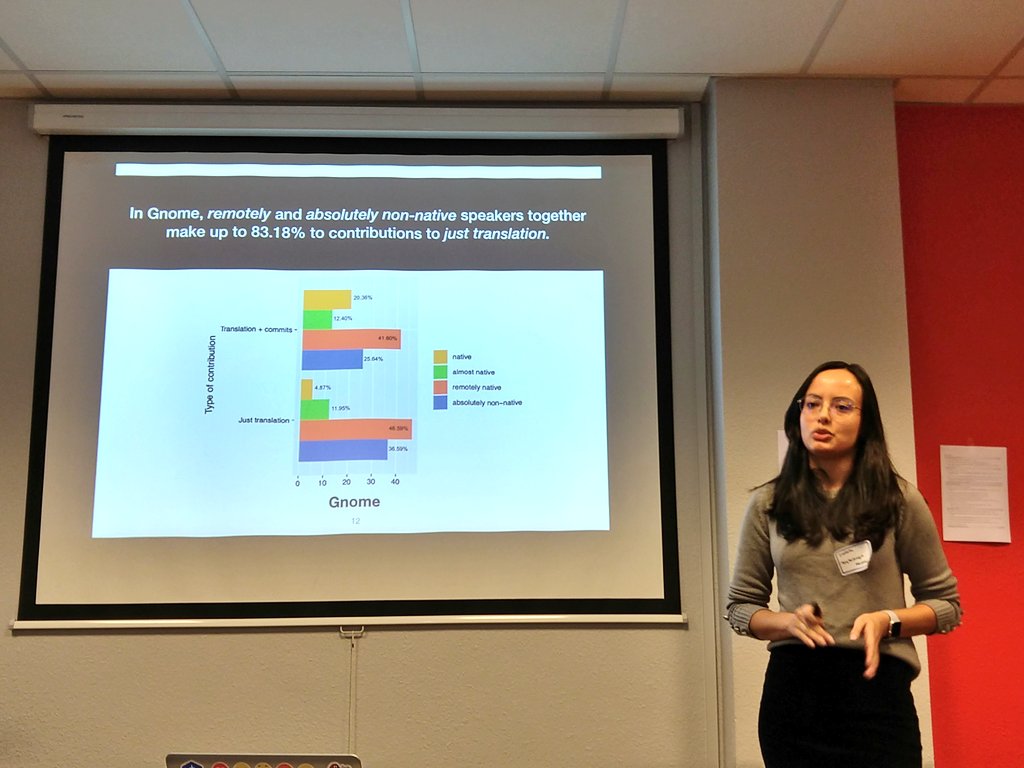 Next up: @isaferreira_57 dropping knowledge at #CHAOSScon about barriers contributing to #opensource and #language barriers for non-native English speakers.

Props to all the #FOSS folx who put themselves out there, even if English is not your first language!