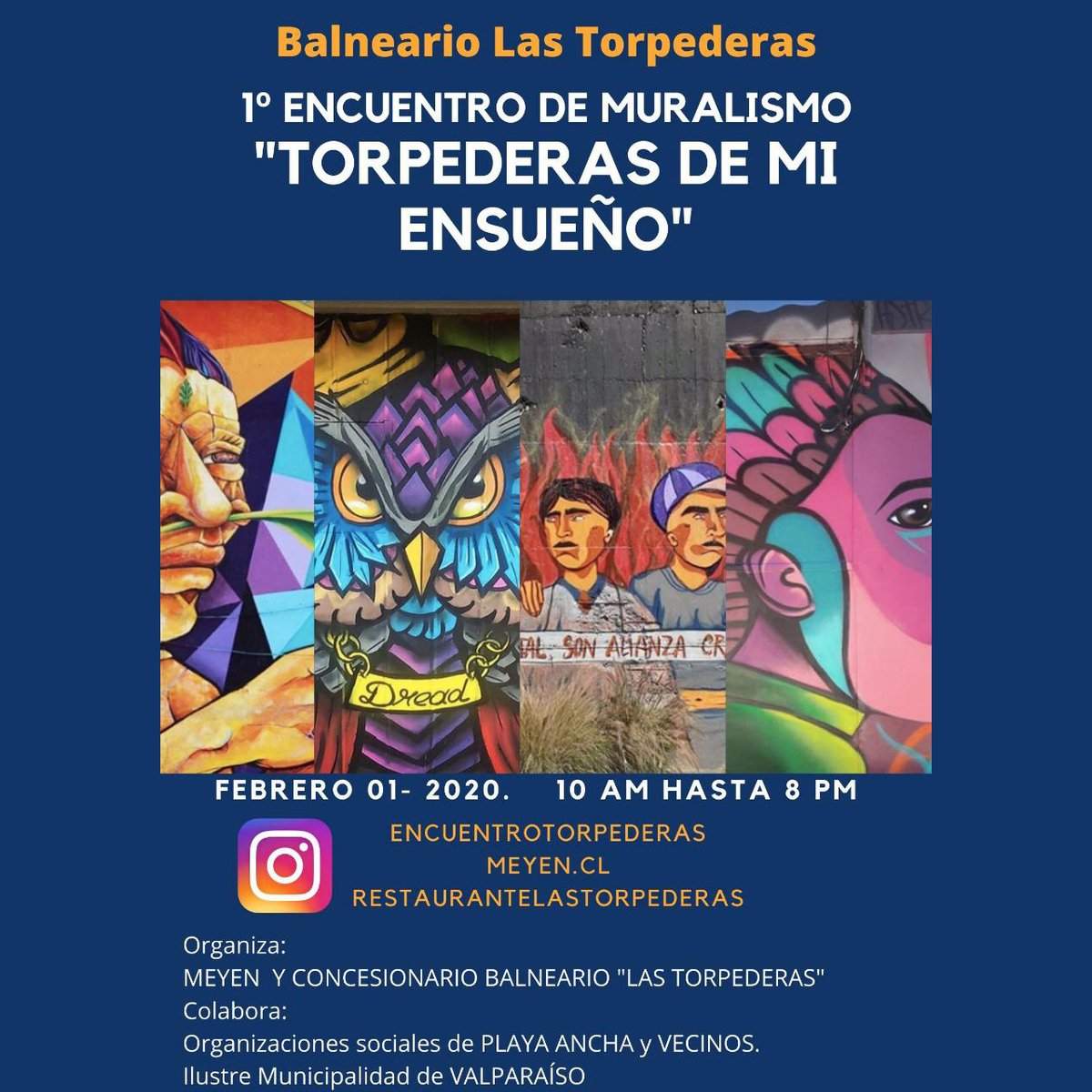 Mañana estaremos participando en este  encuentro de muralismo en  Playa Las Torpederas, uno de nuestros integrantes, Richard Grammelstorff, será parte del jurado. Adicionalmente habrá música y muestras de distintas organizaciones del cerro. L@s esperamos!