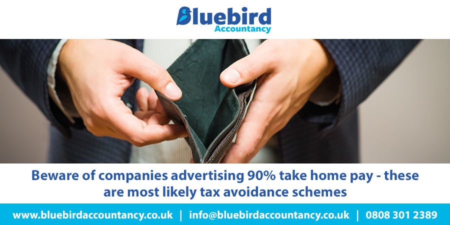 Bluebird_Acc's tweet photo. There are an increasing number of offshore companies claiming you can retain up to 90% of your take home pay. This is a tax avoidance scheme and could land you in a lot of trouble: https://t.co/5APXlgxQMN https://t.co/Dg7HWiVQrO