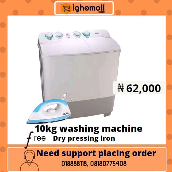 ighomall's tweet photo. Still in the mood for 2 for the price of 1!
Get free pressing iron when you purchase 10Kg Twin Tub Hisense washing machine for as low as 62K order now at https://t.co/FKDZ6dcHrC or call 08180775408 https://t.co/rekQgnHYpo